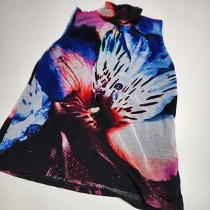 Worthington Floral Mock Neck Blouse L Sleeveless Multicolor Office